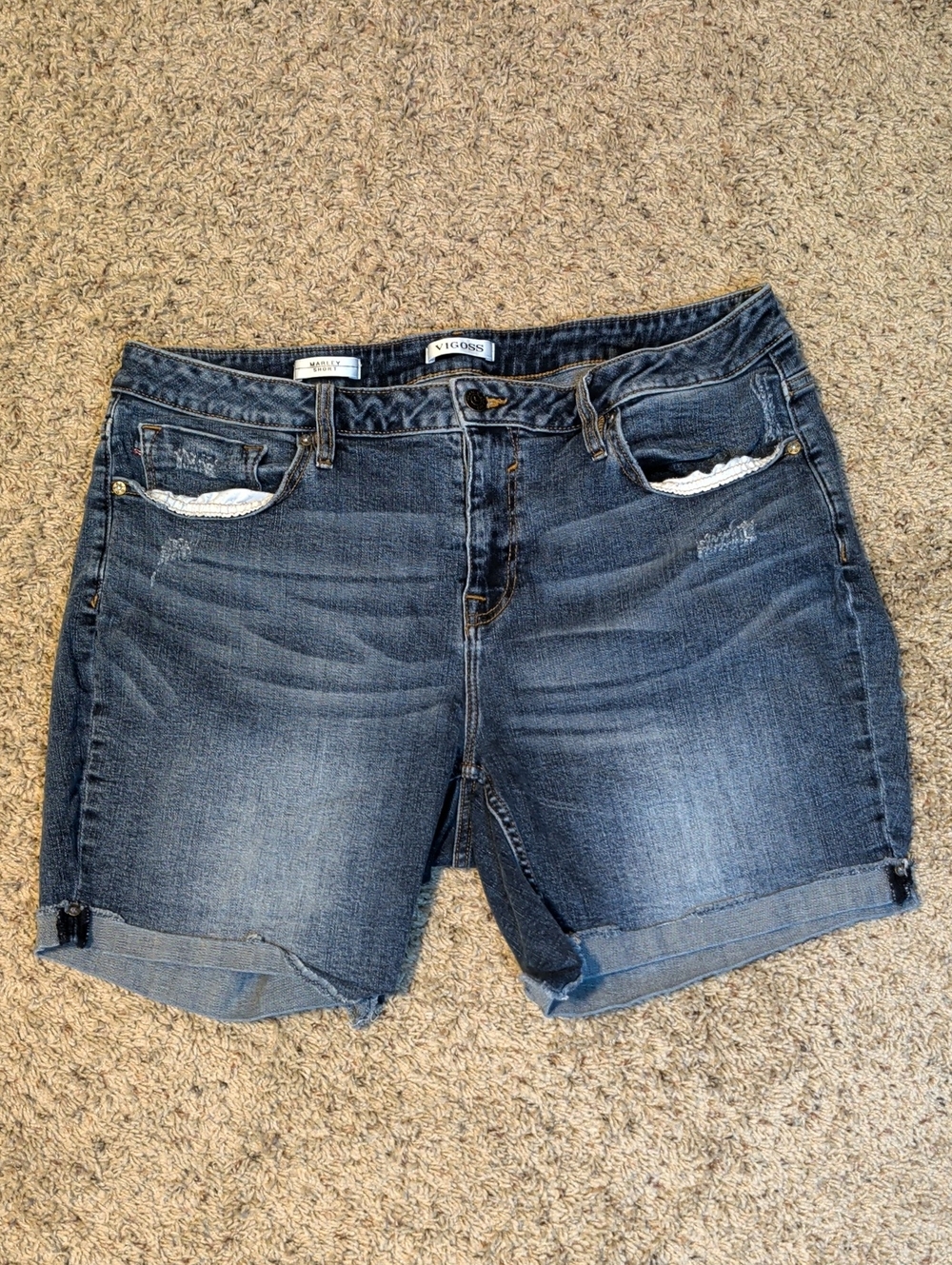 Vigoss Mid-Rise Blue Distressed Denim Shorts Sz 18